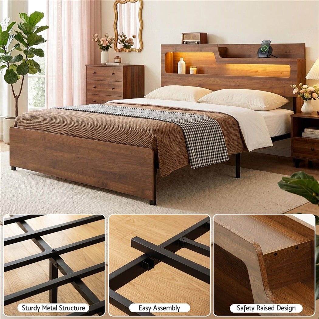 King Bed Frame Metal Storage 203x183cm