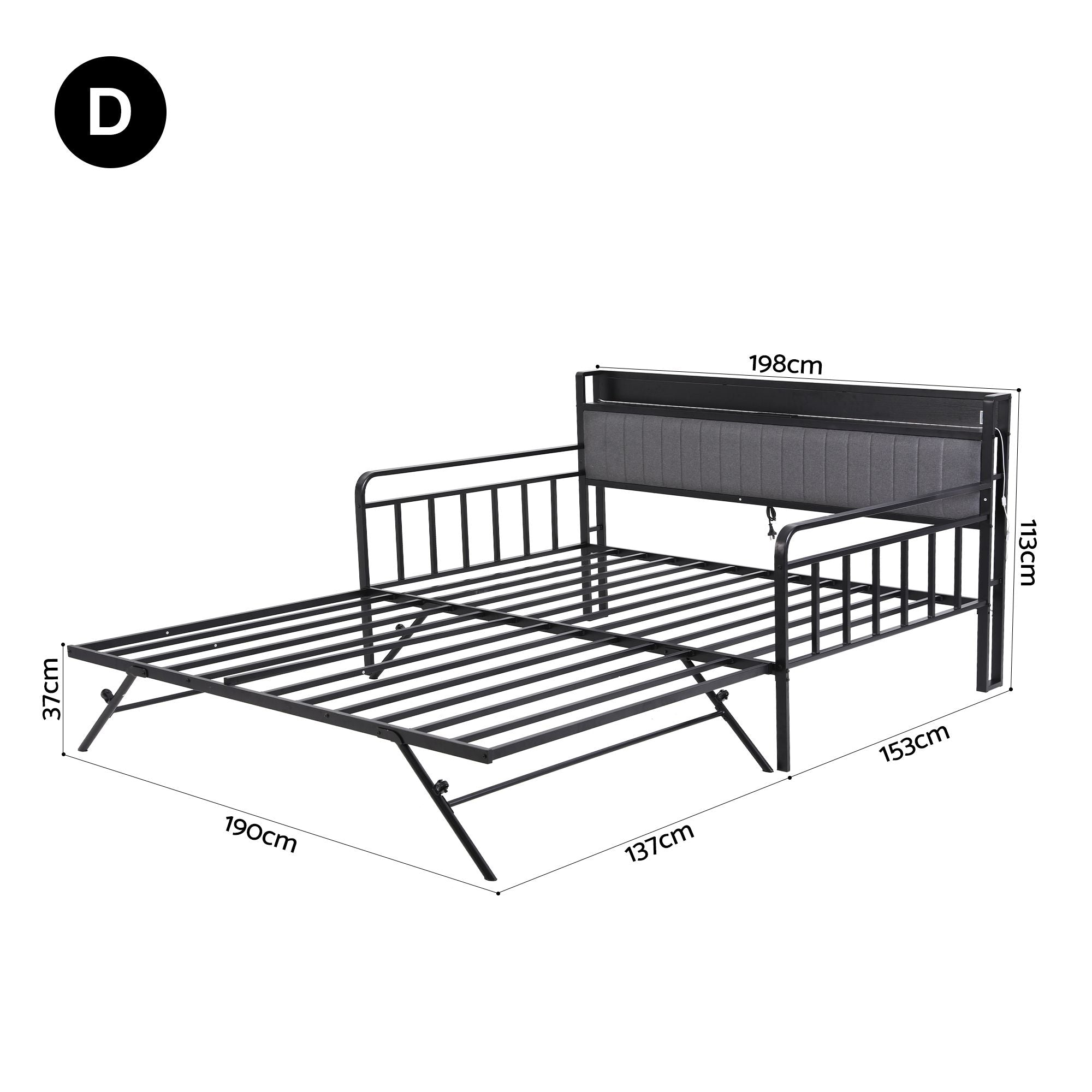 Double LED Trundle Daybed Charging Station | Simpledeals