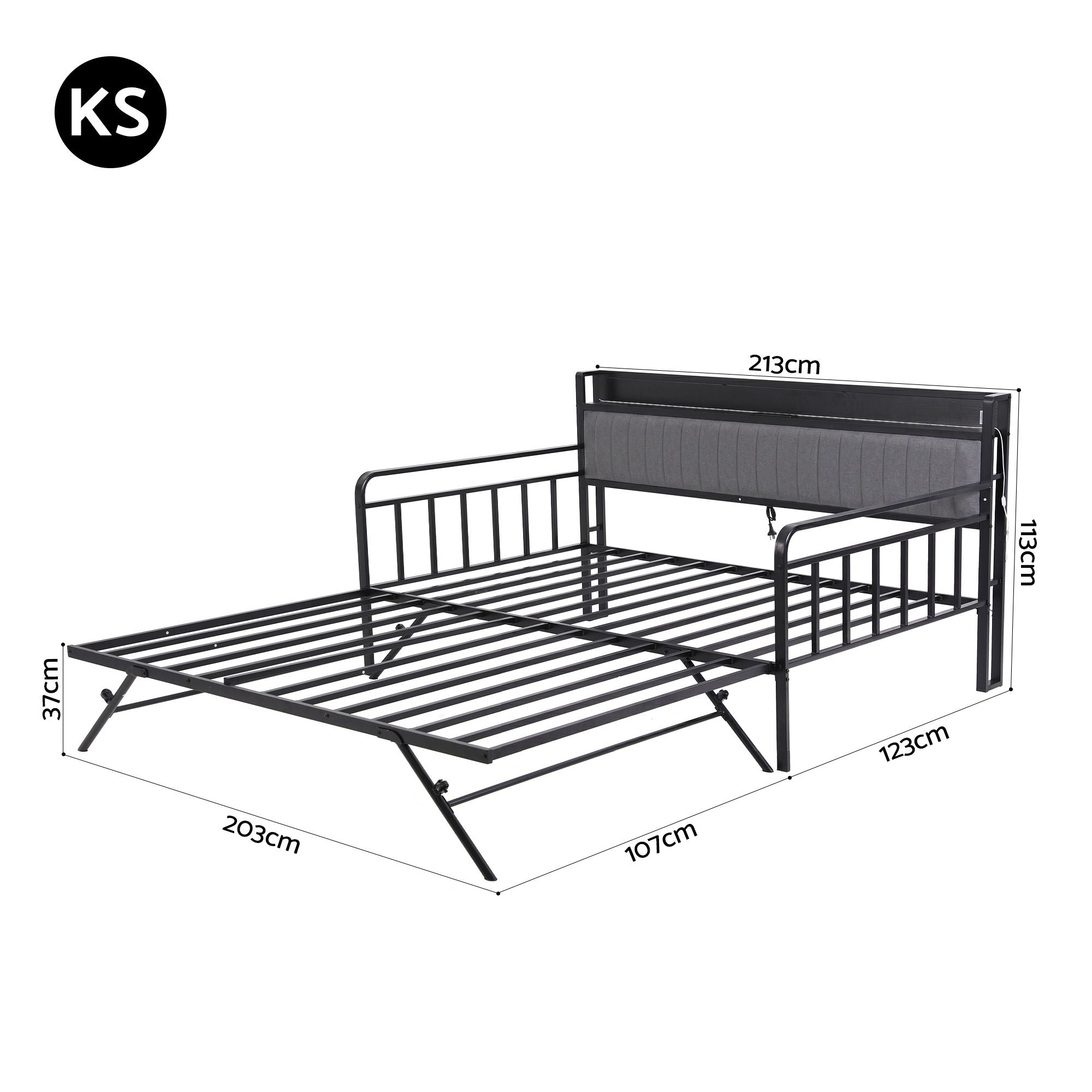 King Single Trundle Daybed LED Charging Station | Simpledeal