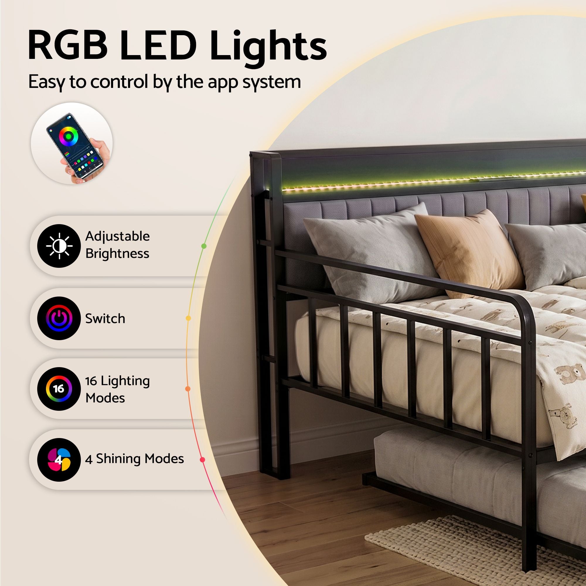 King Single Trundle Daybed LED Charging Station | Simpledeal