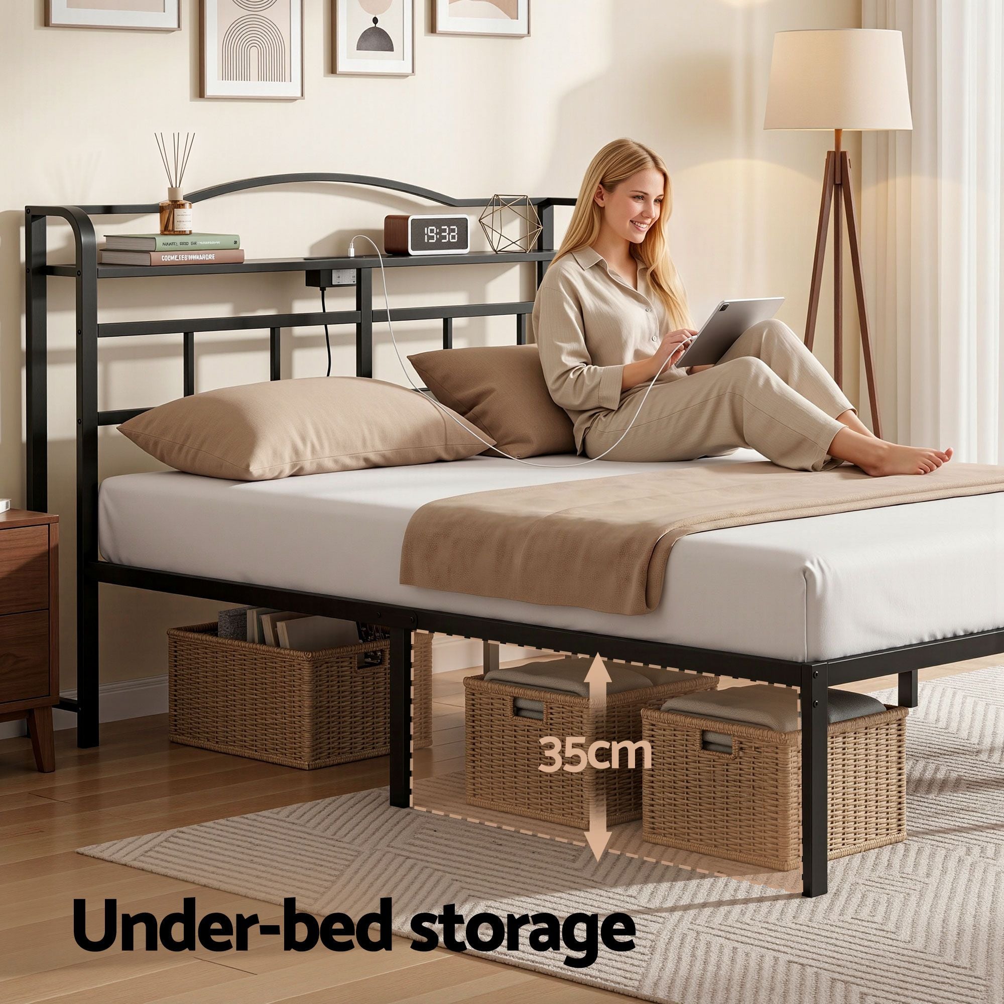 Queen Bed Frame Charging Station USB Ports | Simpledeals