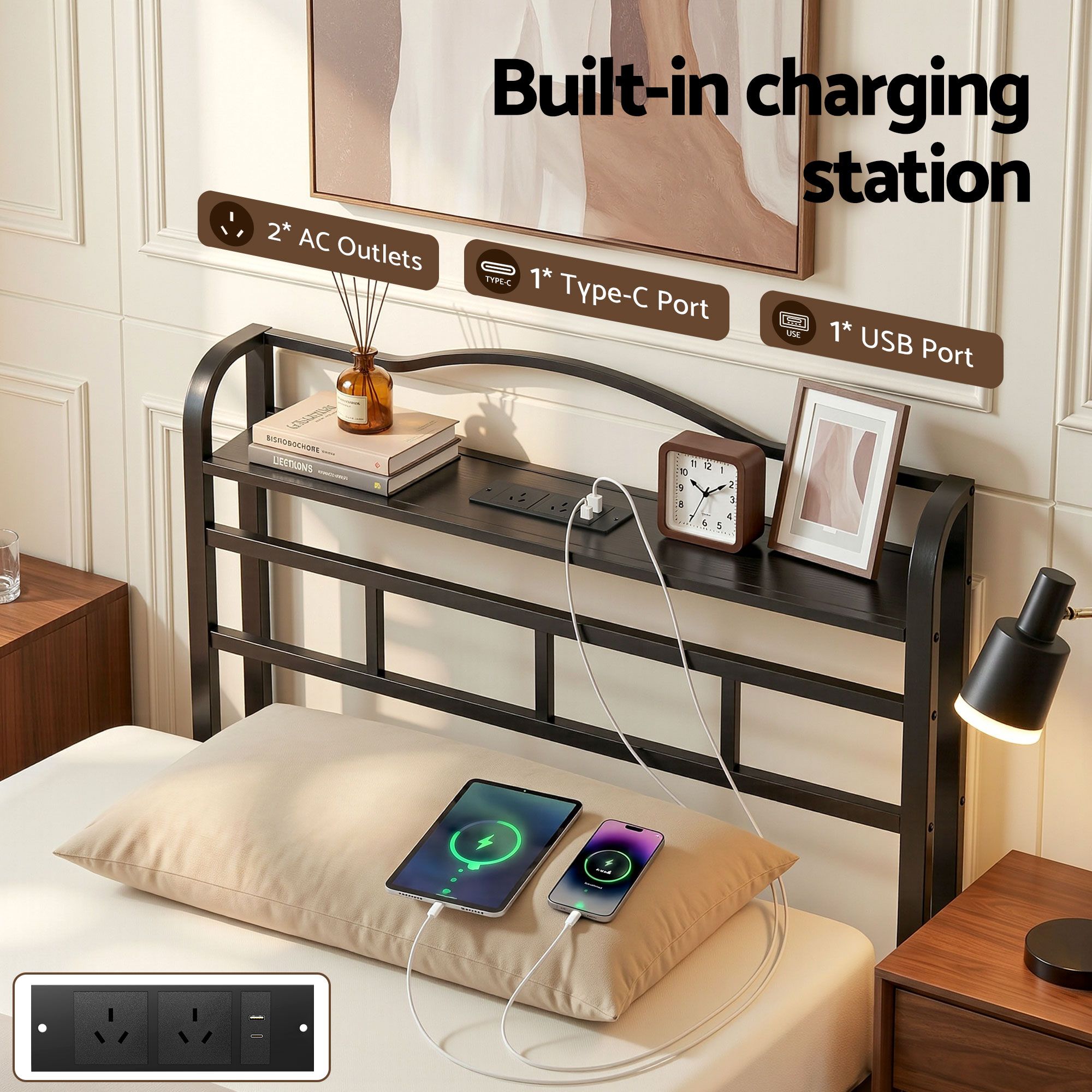 Single Bed Frame Charging Station USB | Simpledeals
