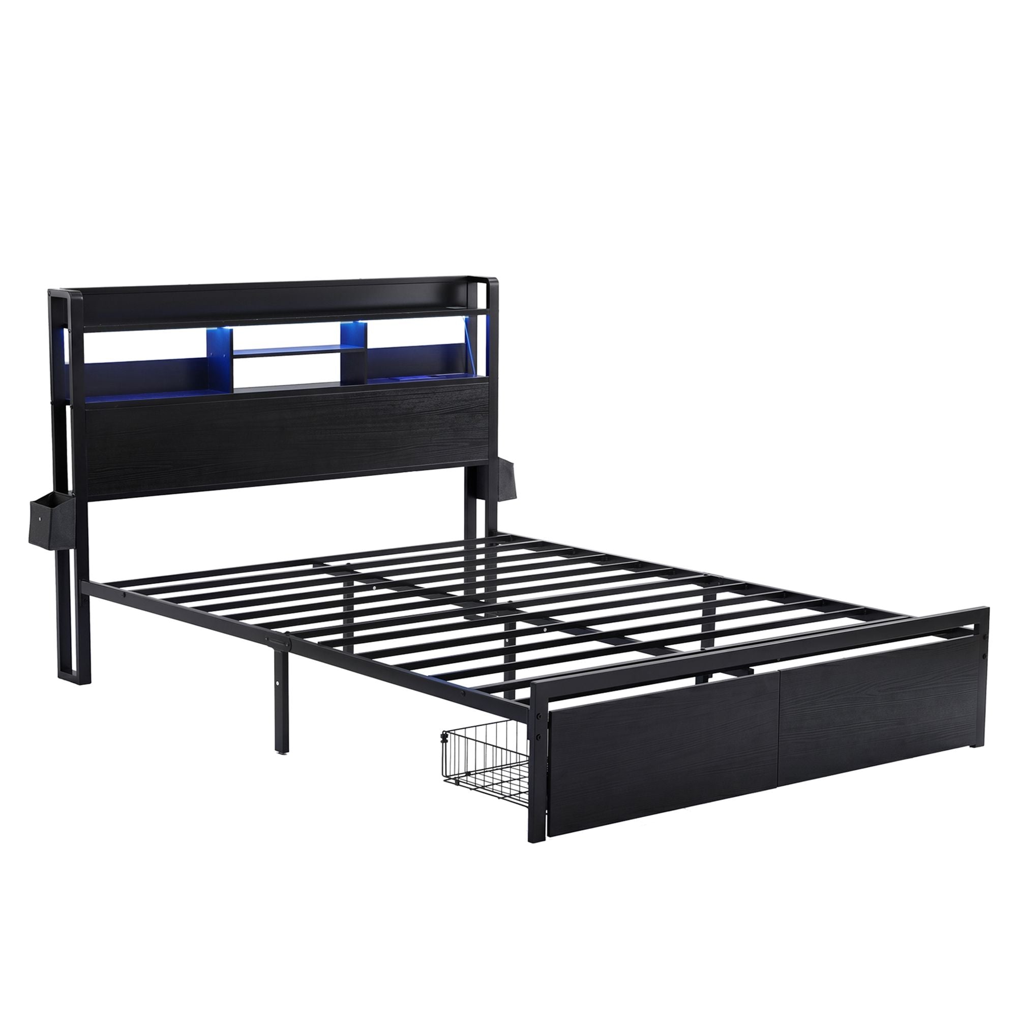 Double Bed Frame LED Drawers Charging Station | Simpledeals