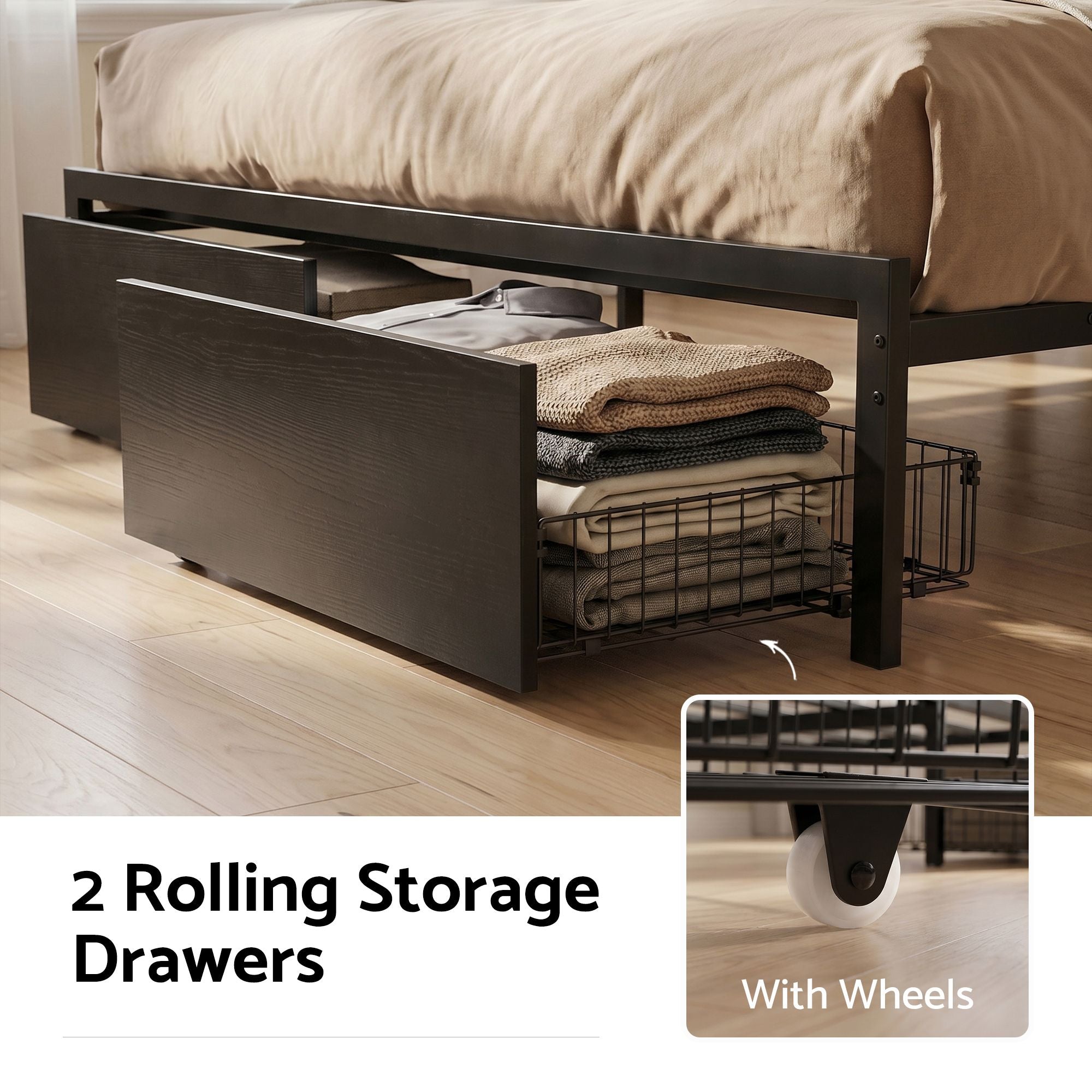 Double Bed Frame LED Drawers Charging Station | Simpledeals