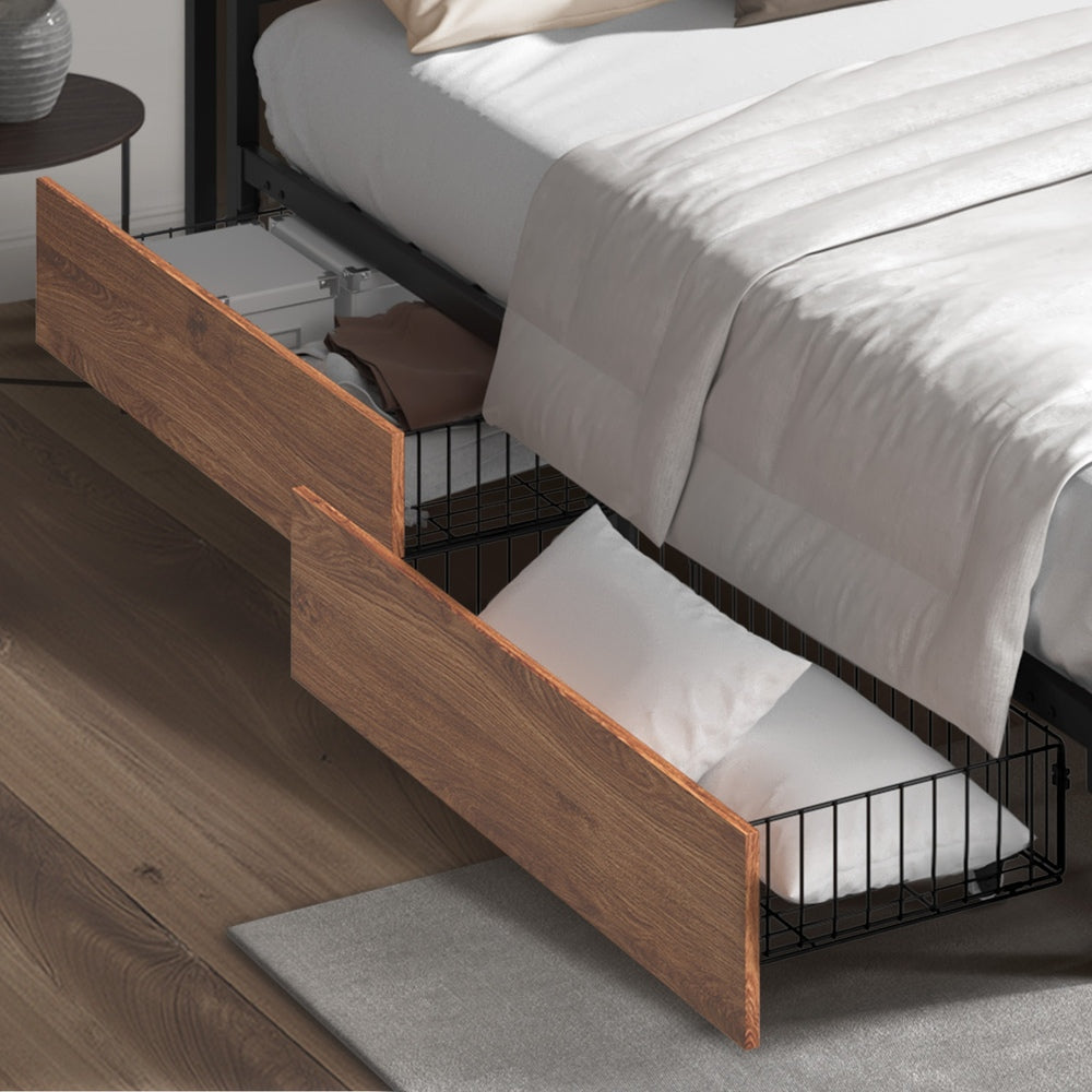 2x Storage Drawers with Wheels Metal Brown Bed Frame