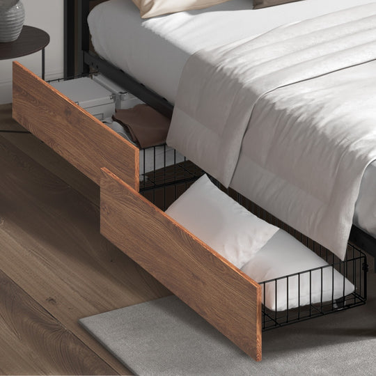 2x Storage Drawers with Wheels Metal Brown Bed Frame