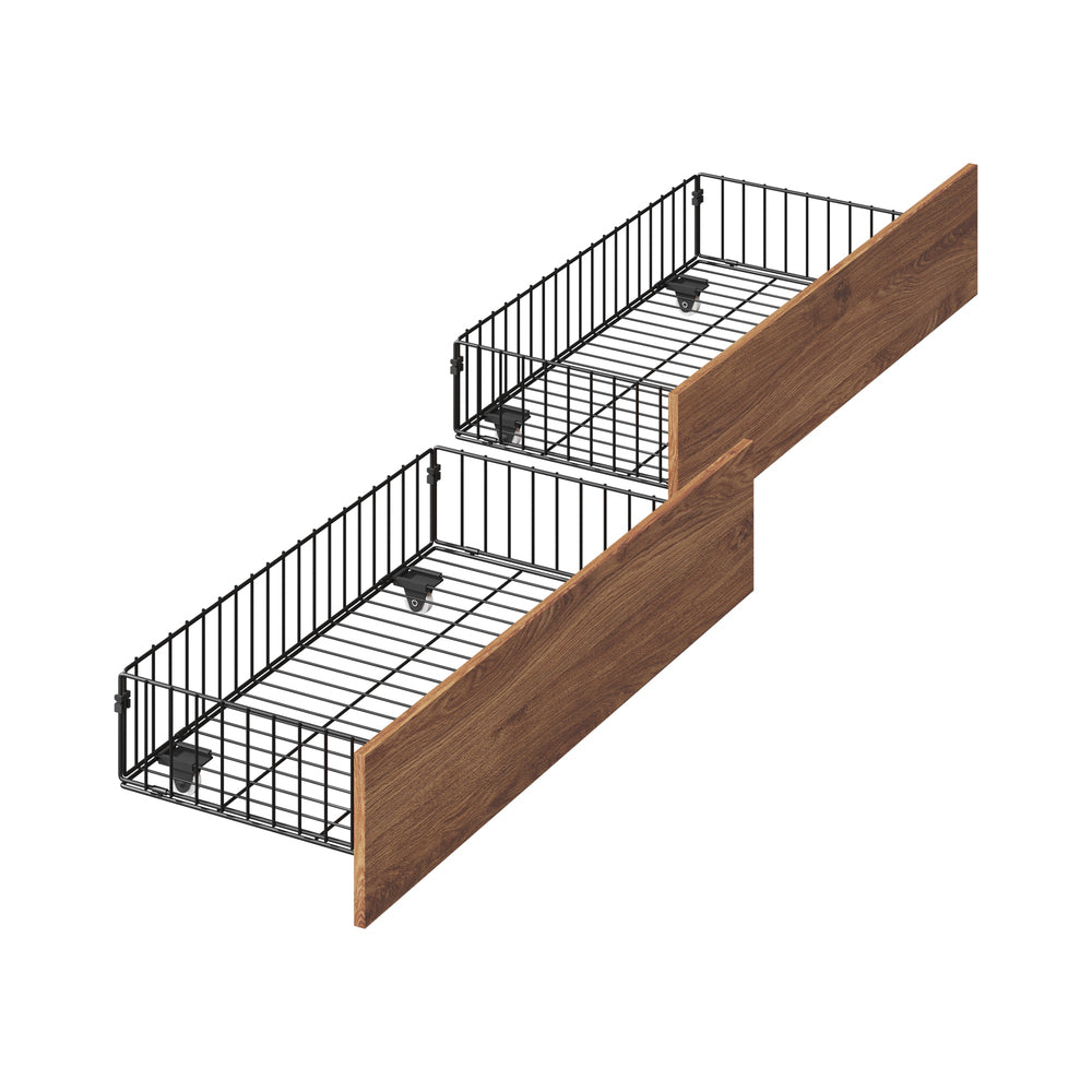 2x Storage Drawers with Wheels Metal Brown Bed Frame