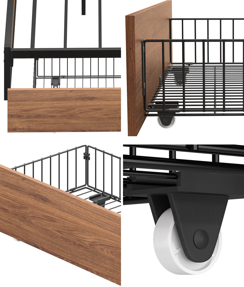 2x Storage Drawers with Wheels Metal Brown Bed Frame