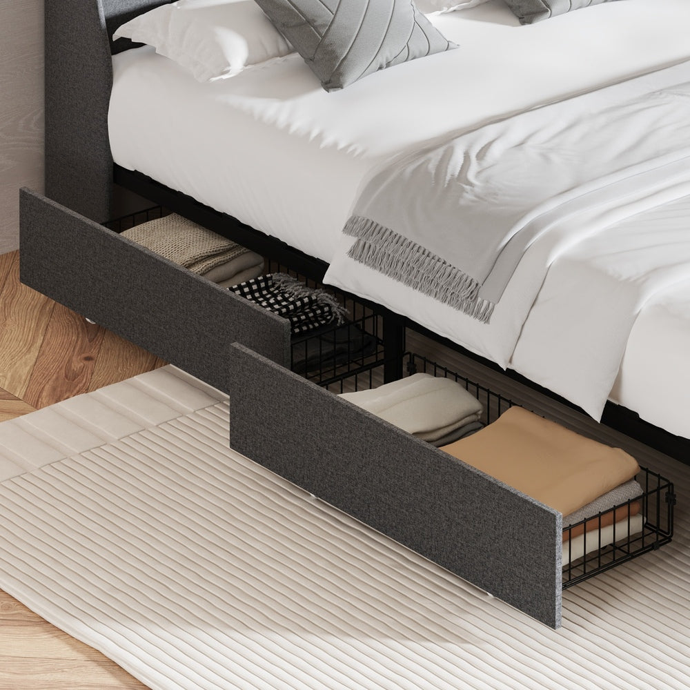 Trundle Drawers With Wheels For Bed Frame Metal Storage Grey With 2&4 Drawrs