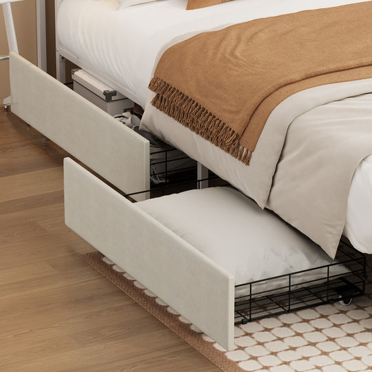 Bed Frame With Trundle Storage Metal Drawers White