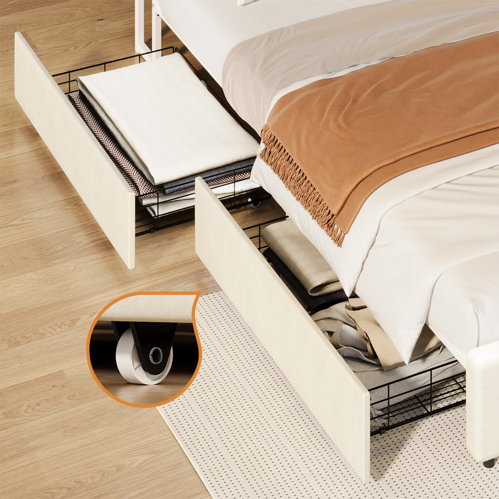 Bed Frame With Trundle Storage Metal Drawers White 2&4 Draws