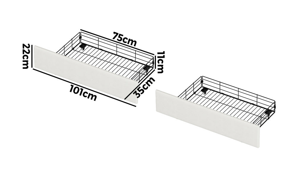 Bed Frame With Trundle Storage Metal Drawers White 2&4 Draws