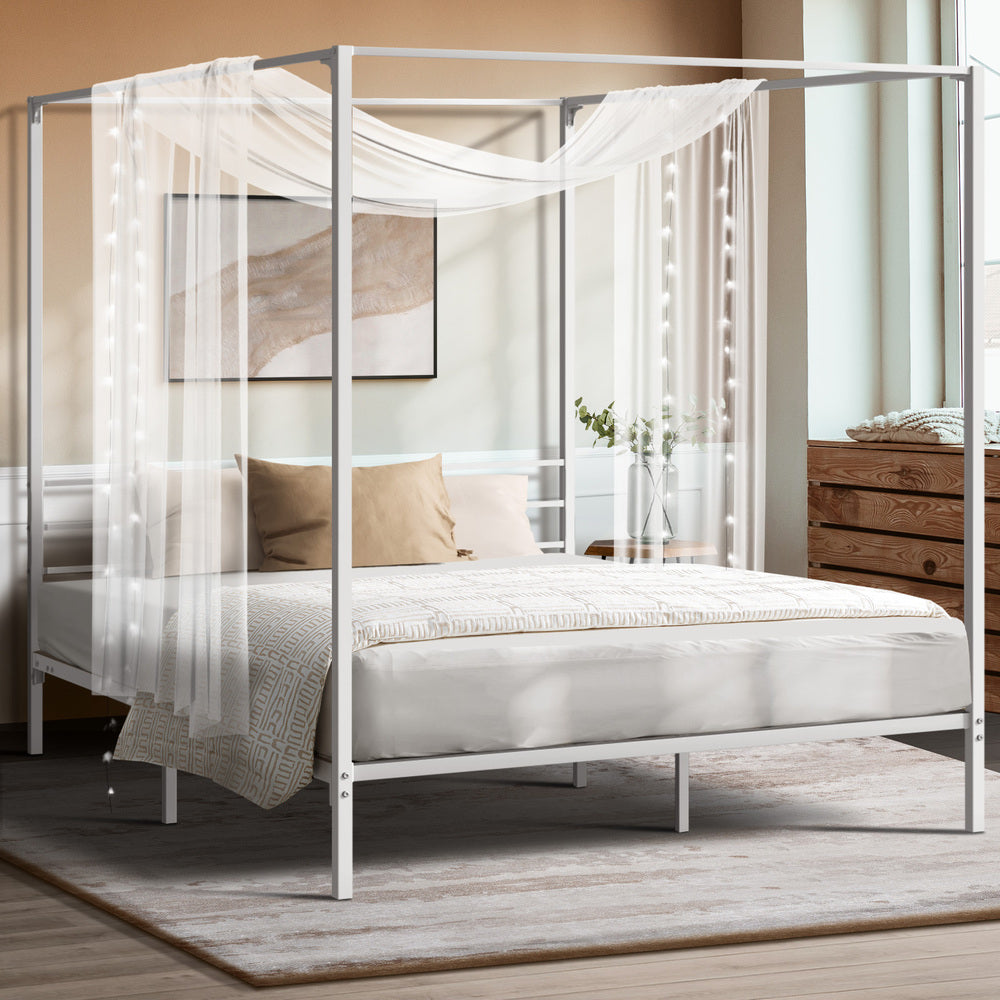 White Canopy Double Bed Frame