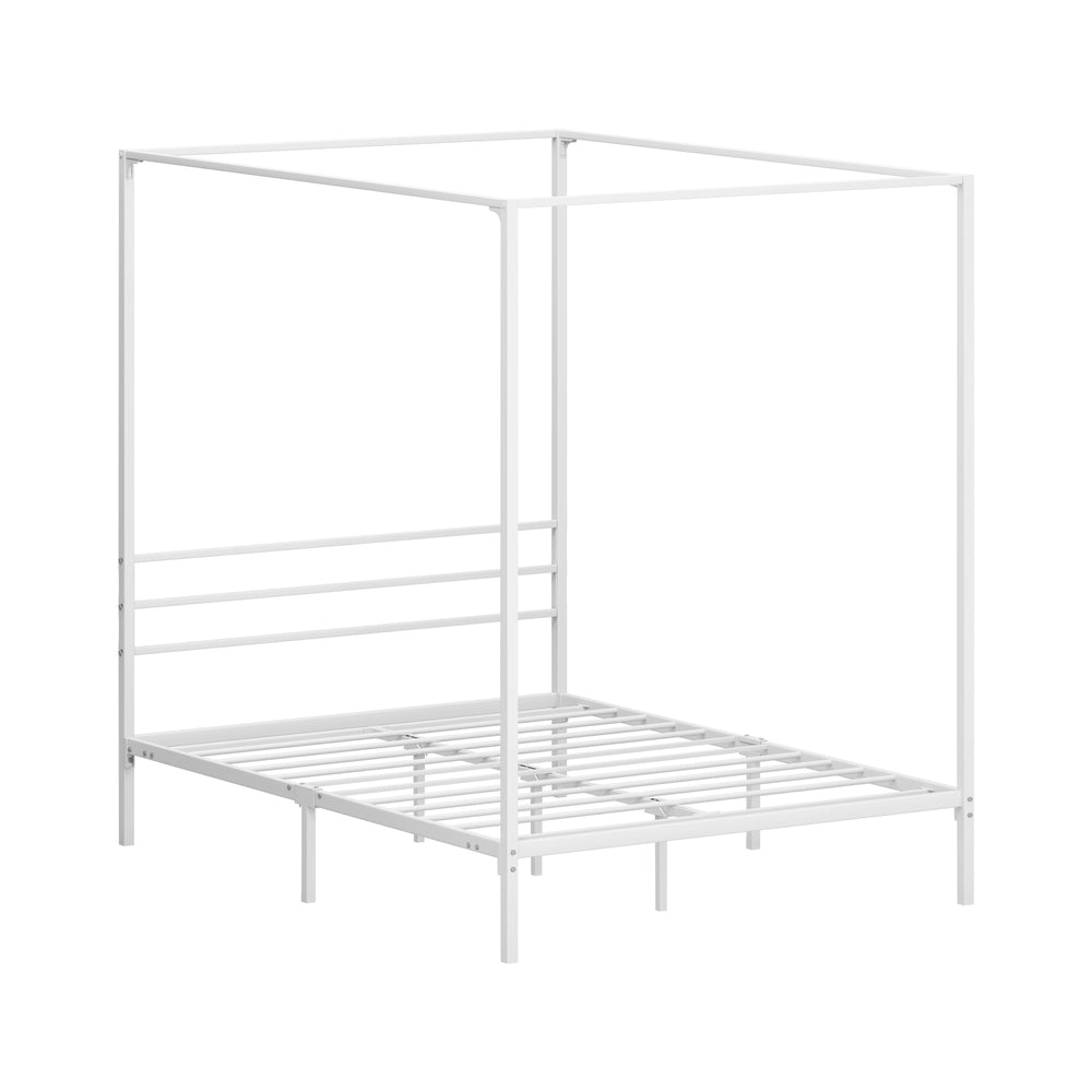 Metal Canopy Bed Frame Double White | Simpledeals