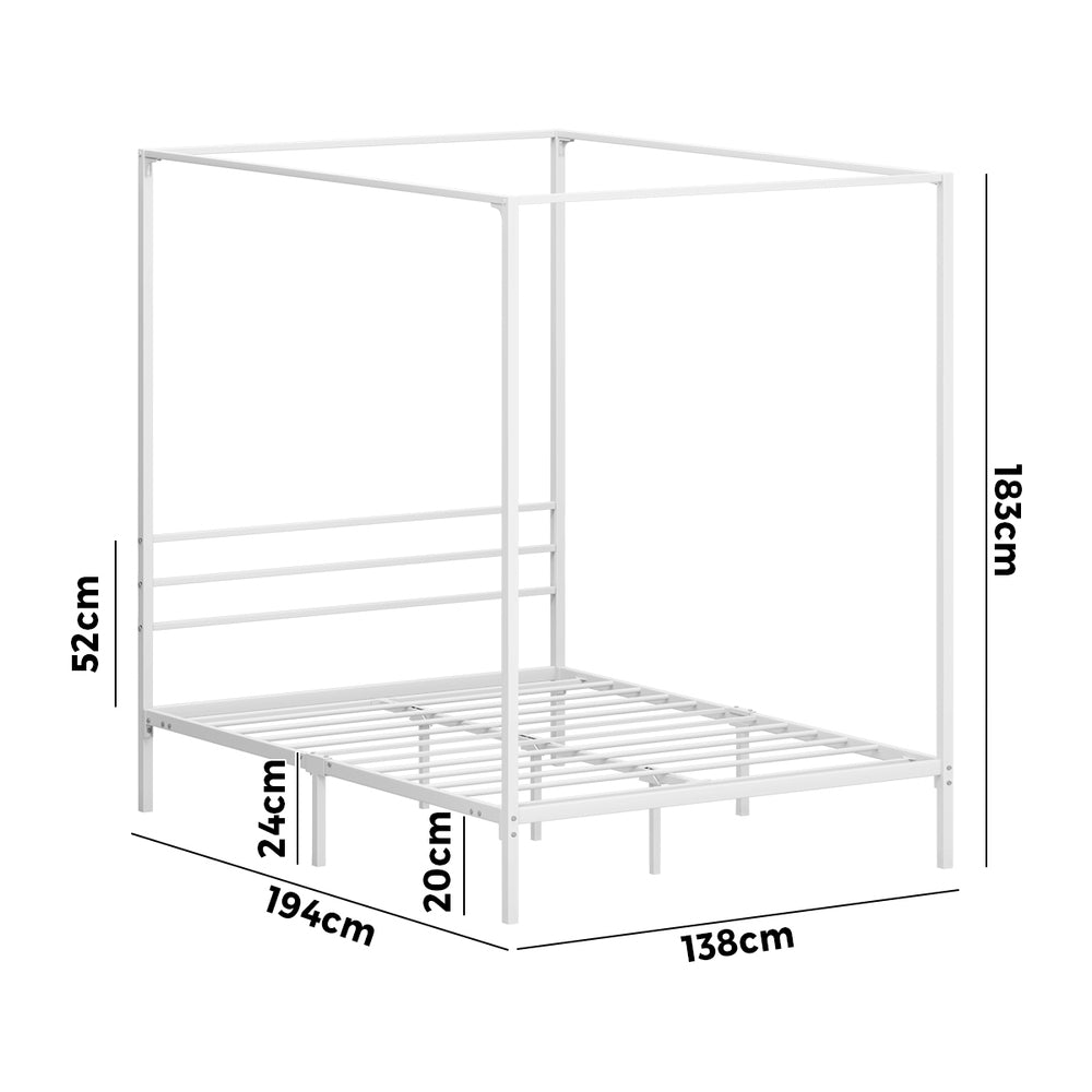 Metal Canopy Bed Frame Double White | Simpledeals
