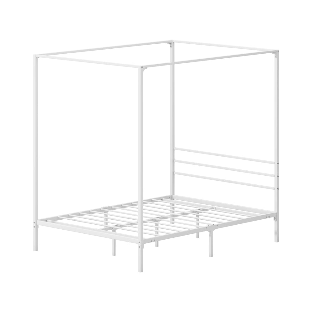 Metal Canopy Bed Frame Double White | Simpledeals