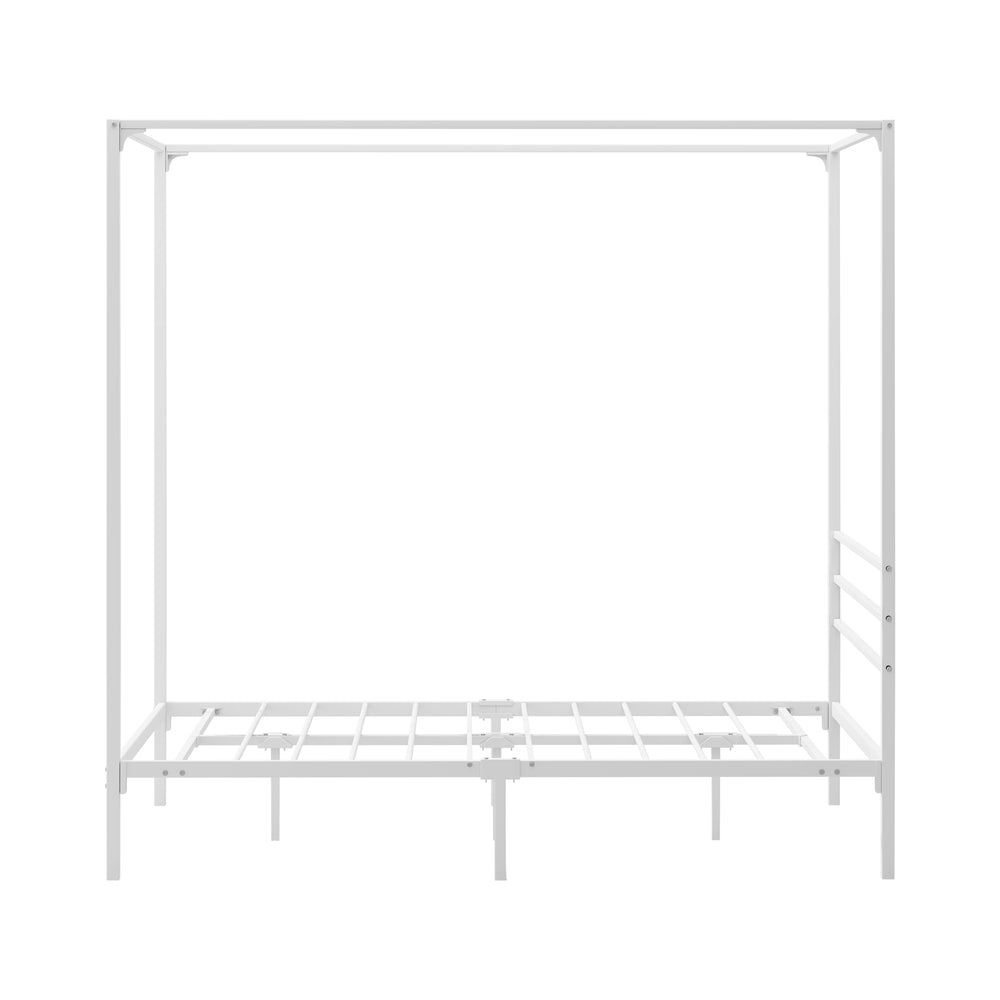 Metal Canopy Bed Frame Double White | Simpledeals