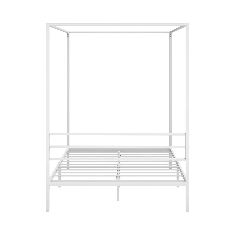Metal Canopy Bed Frame Double White | Simpledeals