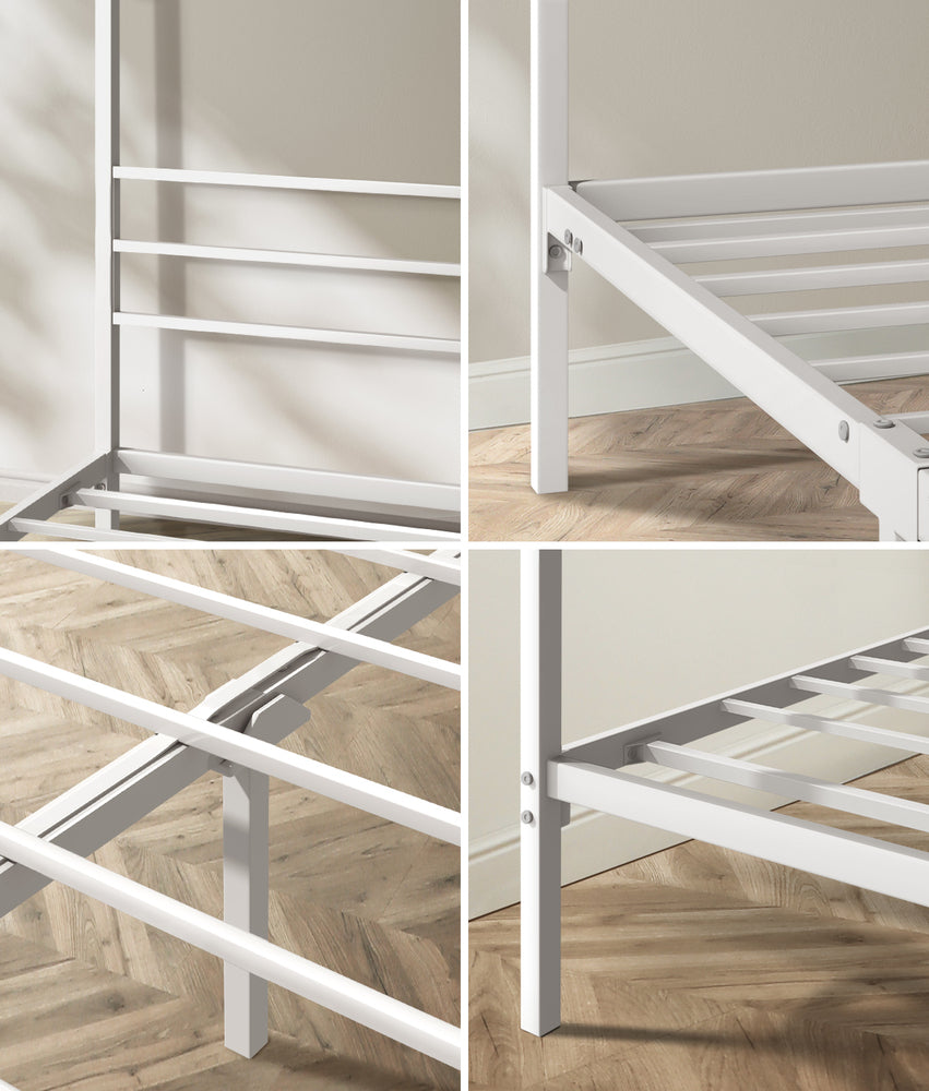 Metal Canopy Bed Frame Double White | Simpledeals