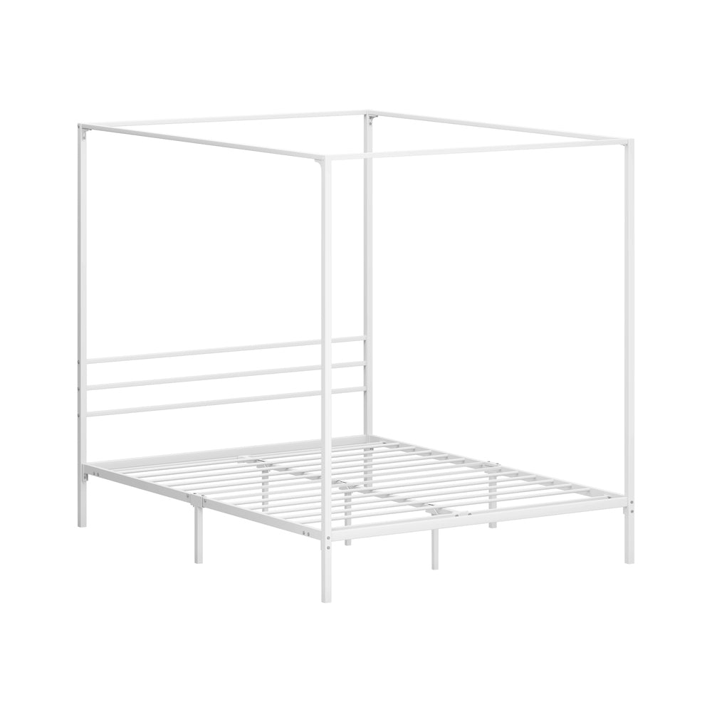 Metal Canopy Bed Frame Queen White | Simpledeals