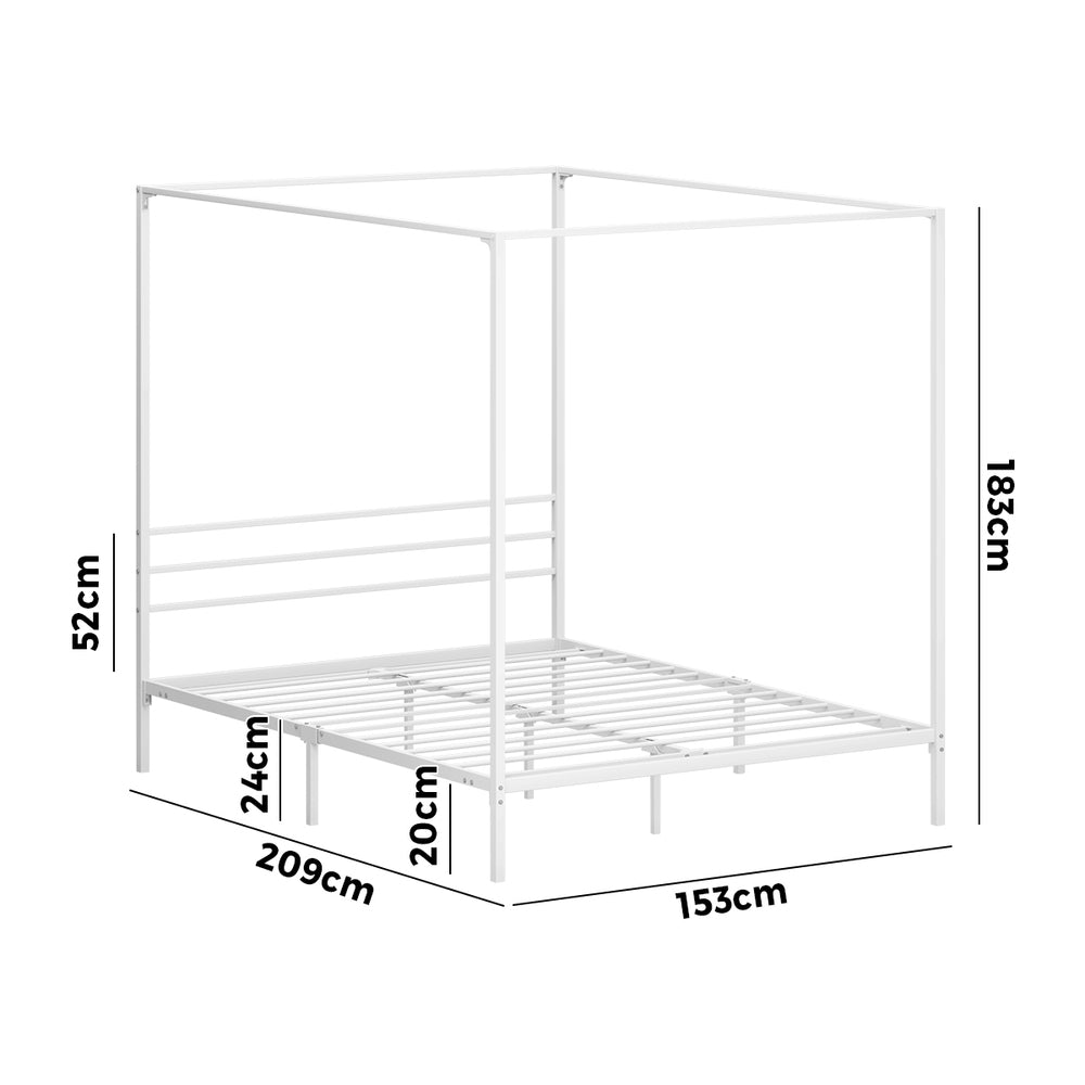 Metal Canopy Bed Frame Queen White | Simpledeals