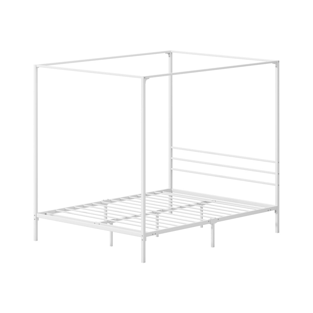 Metal Canopy Bed Frame Queen White | Simpledeals