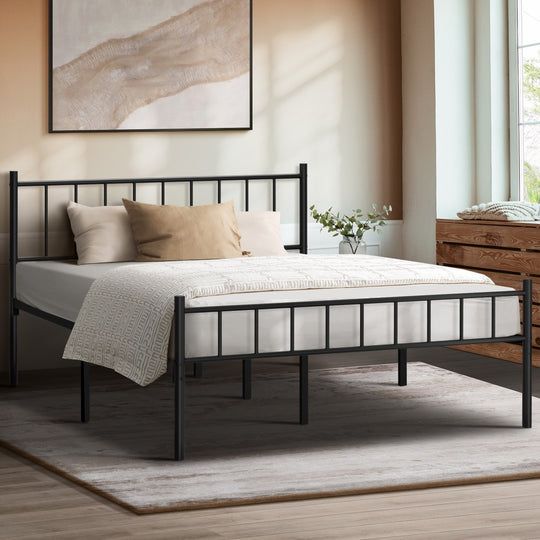 Bed Frame Queen Size Metal Base Platform Foundation Black