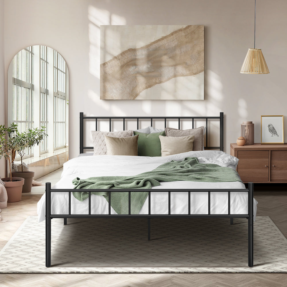 Bed Frame Queen Size Metal Base Platform Foundation Black