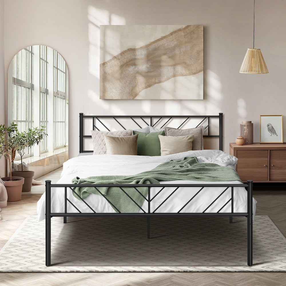 Metal Bed Frame Queen Size Bed Base Platform Black SIS