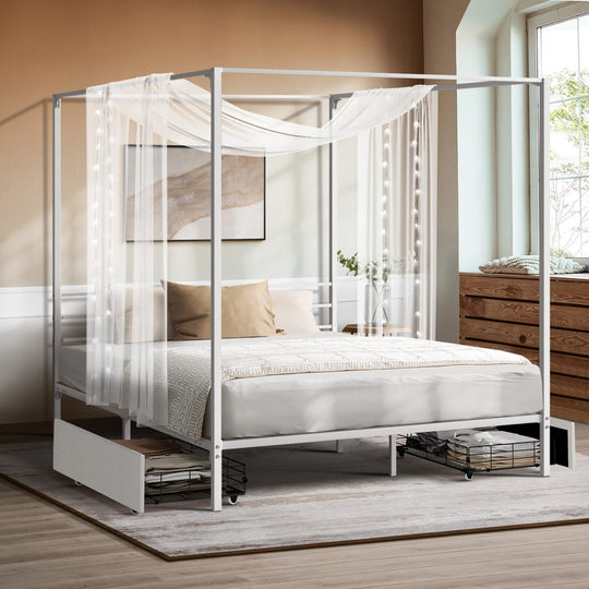 White Canopy 2-Drawer Double Bed Frame