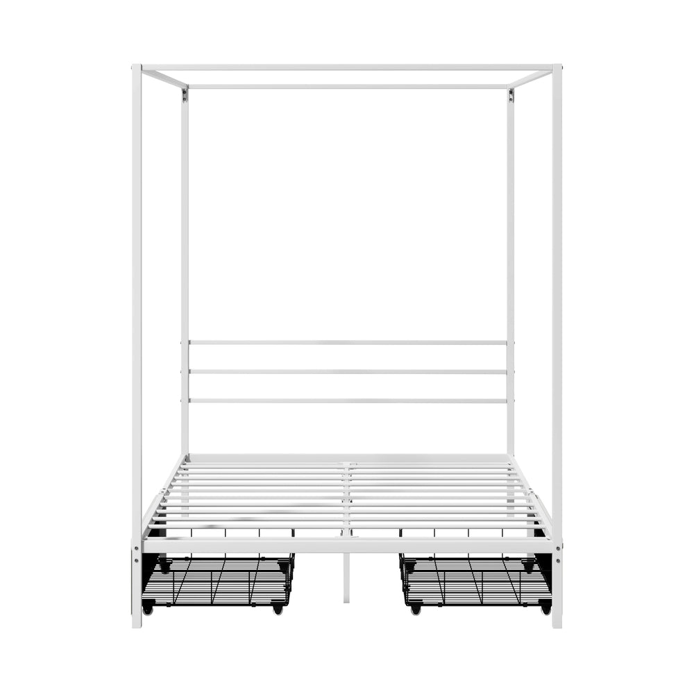 Canopy Double Bed Frame with 2 Drawers White