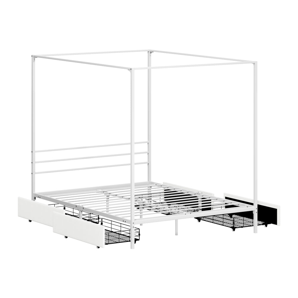 Canopy Queen Bed Frame with 2 Drawers White