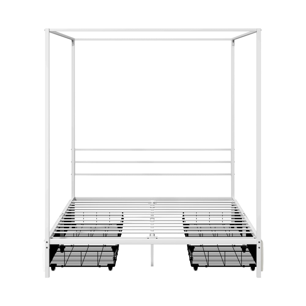 Canopy Queen Bed Frame with 2 Drawers White