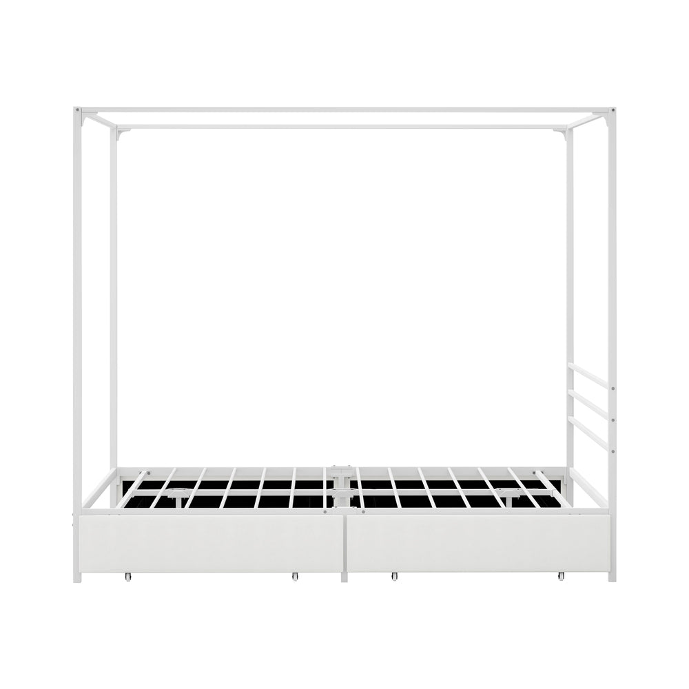 Canopy Queen Bed Frame with 2 Drawers White