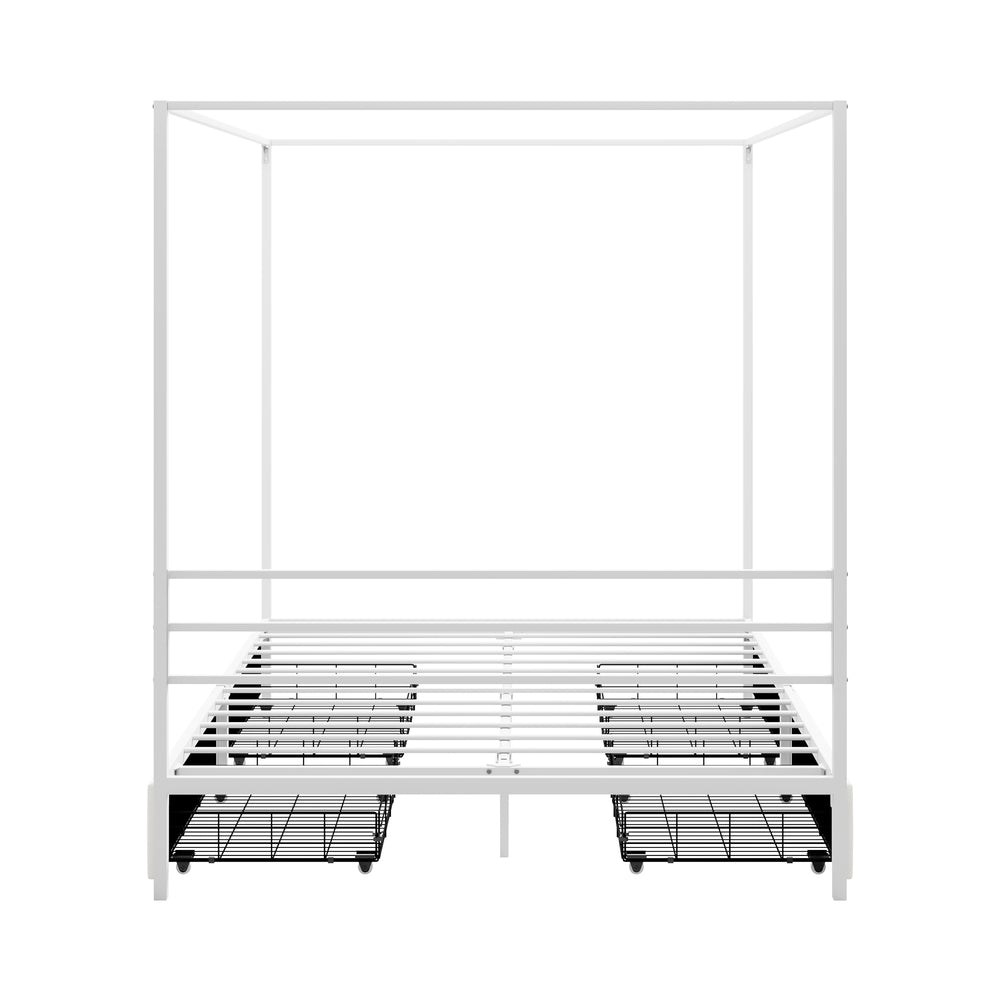 Canopy Queen Bed Frame with 2 Drawers White