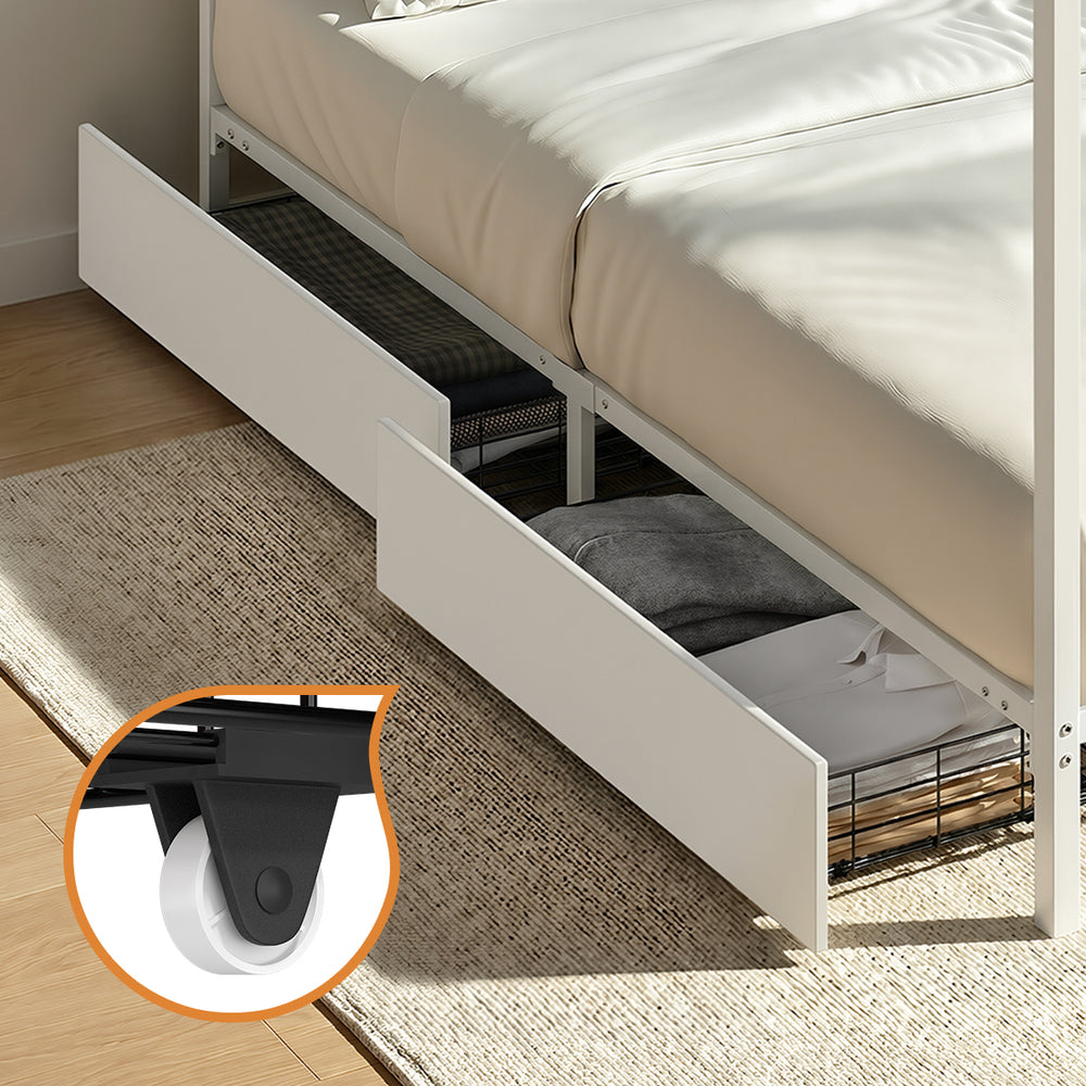Canopy Queen Bed Frame with 2 Drawers White