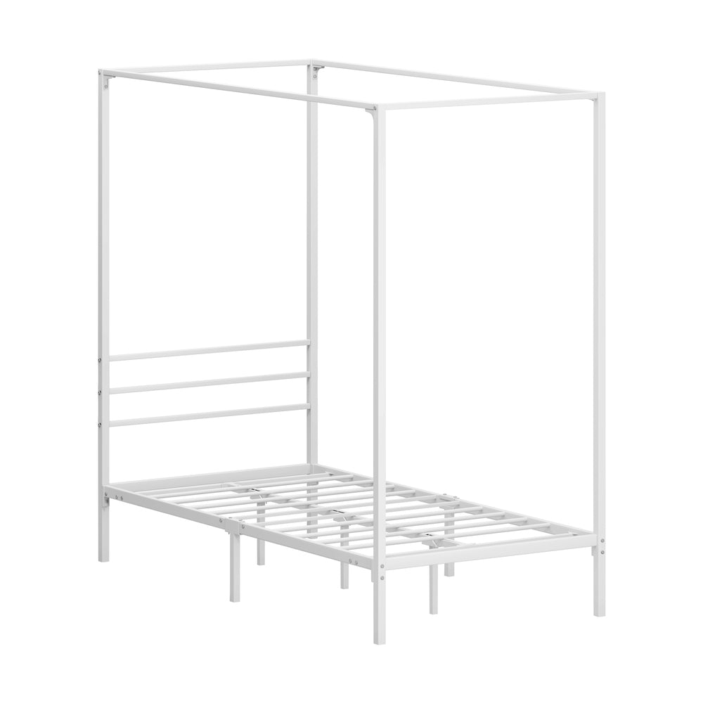 Metal Canopy Bed Frame Single Size Beds Platform White