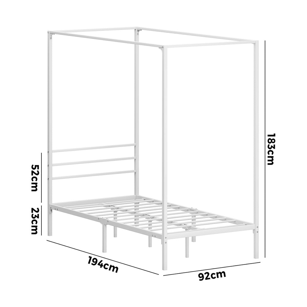Metal Canopy Bed Frame Single Size Beds Platform White