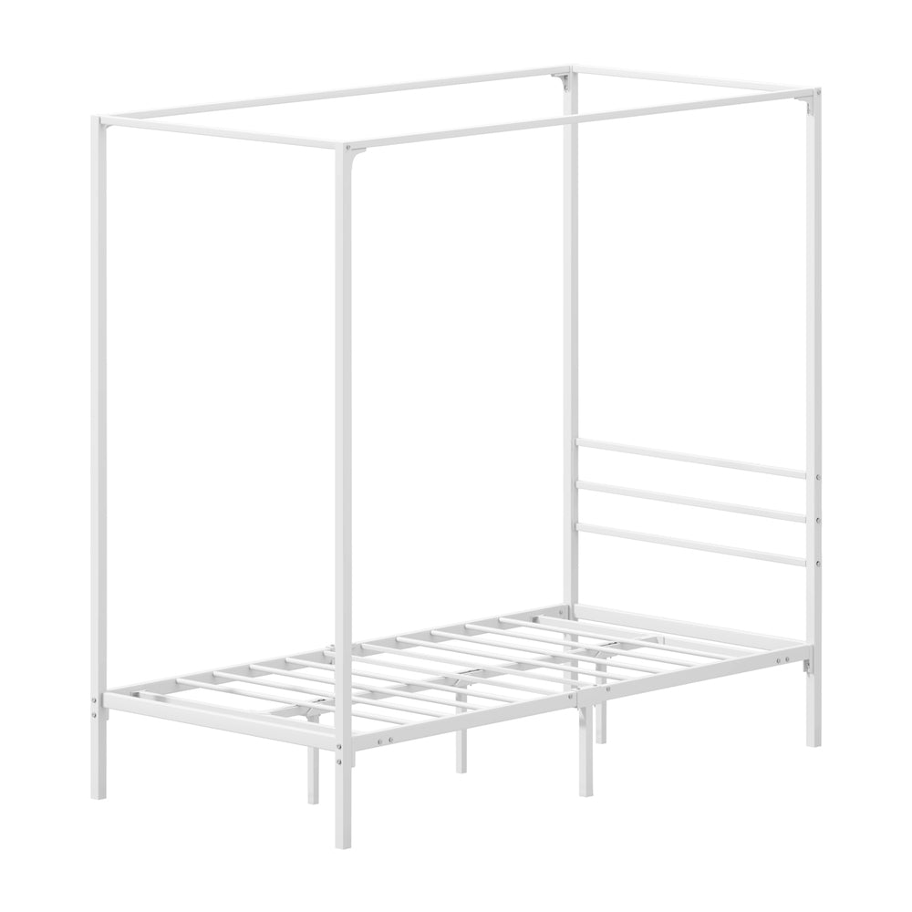 Metal Canopy Bed Frame Single Size Beds Platform White