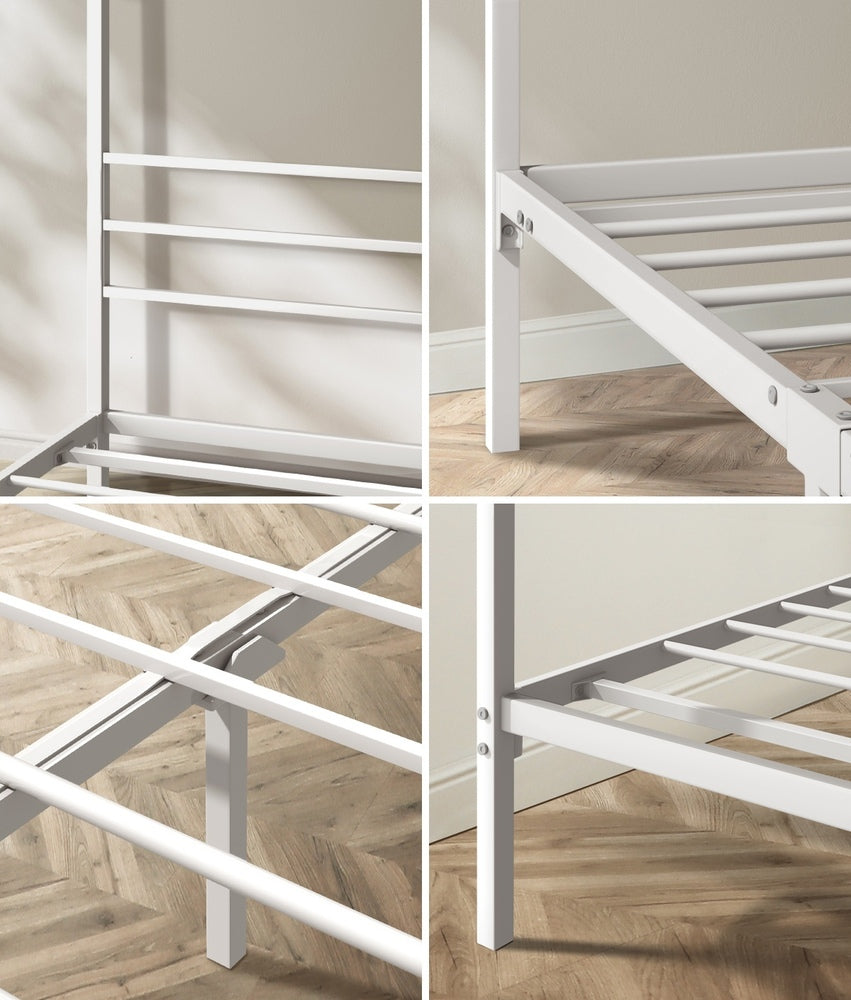 Metal Canopy Bed Frame Single Size Beds Platform White