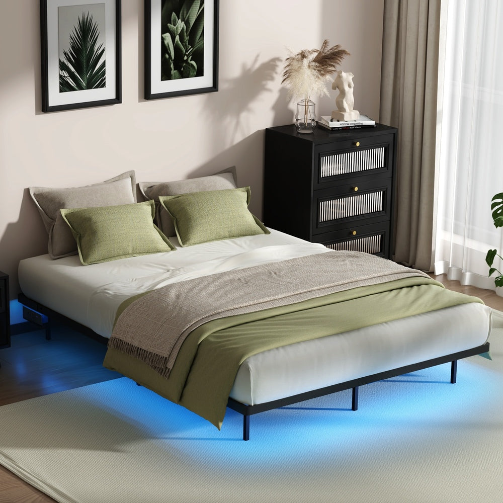 Metal Bed Frame Queen Size Black 203x153x24cm