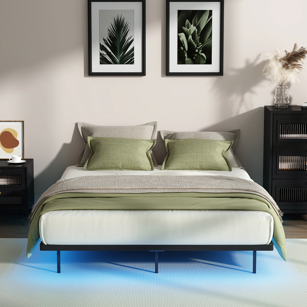 Metal Bed Frame Queen Size Black 203x153x24cm