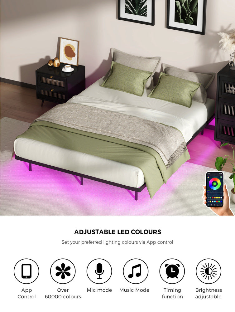 Metal Bed Frame Queen Size Black 203x153x24cm