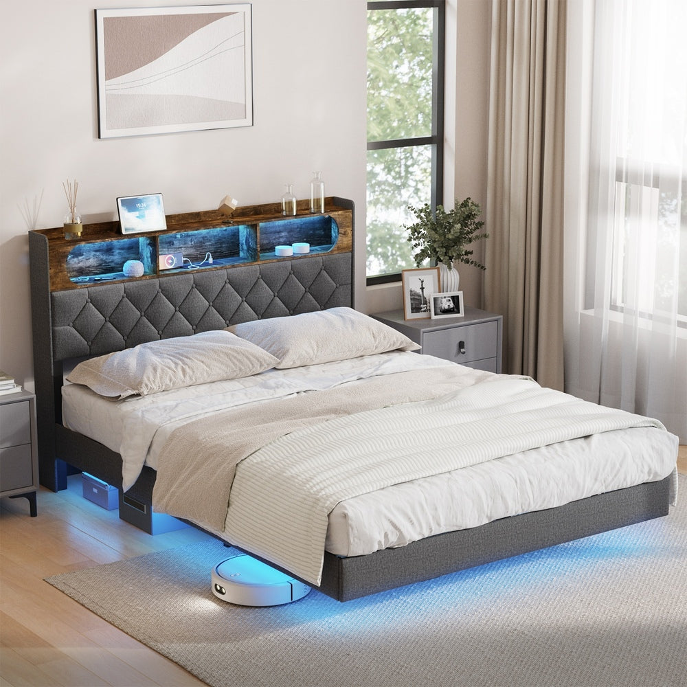 Double Bed Frame With LED Headboard 207x138x109.5cm