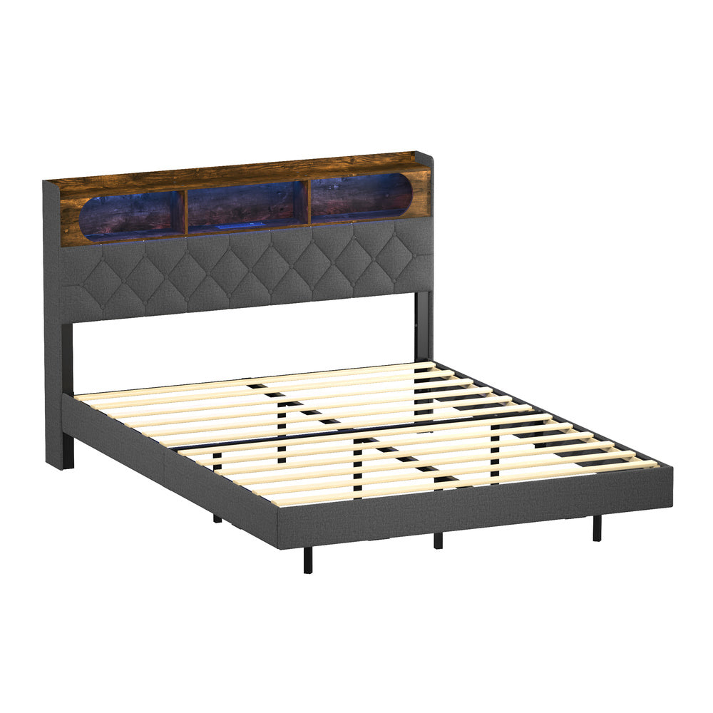 Double Bed Frame With LED Headboard 207x138x109.5cm