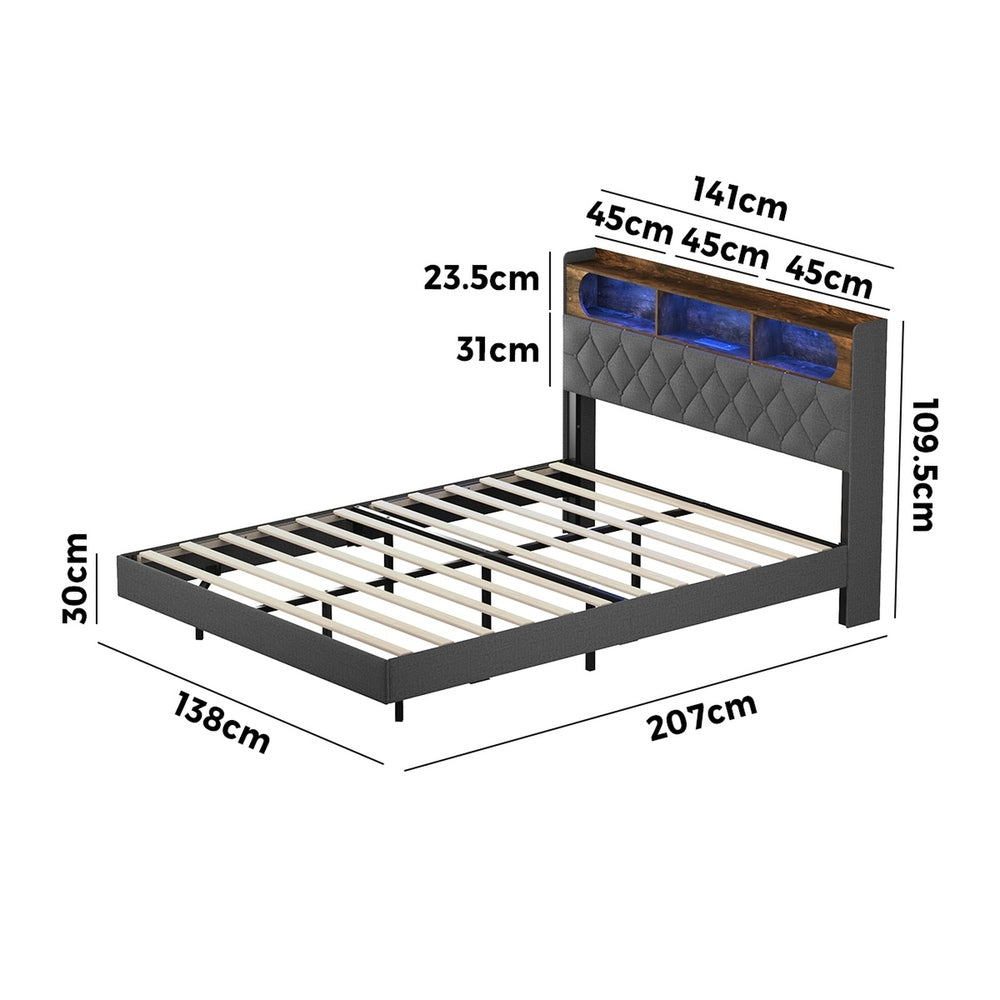 Double Bed Frame With LED Headboard 207x138x109.5cm