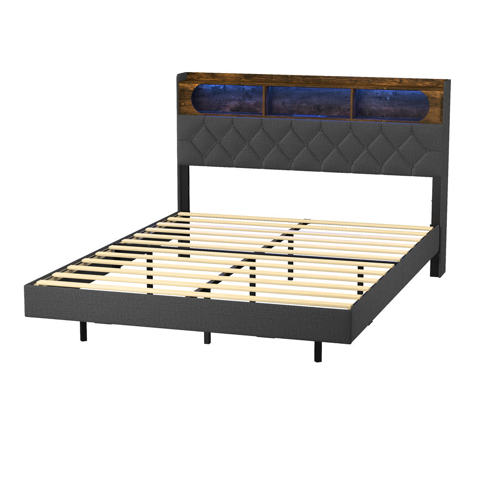 Double Bed Frame With LED Headboard 207x138x109.5cm