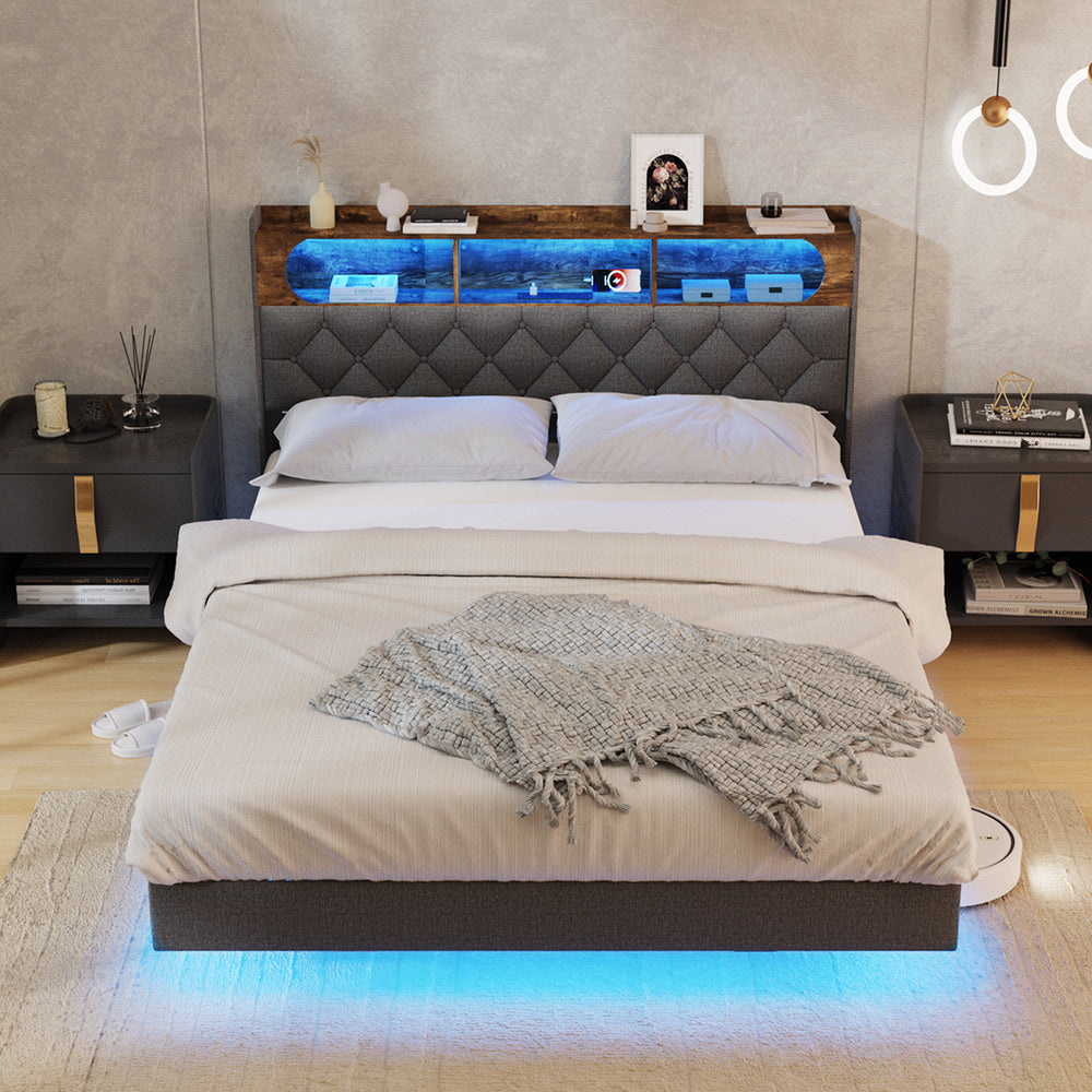 Double Bed Frame With LED Headboard 207x138x109.5cm