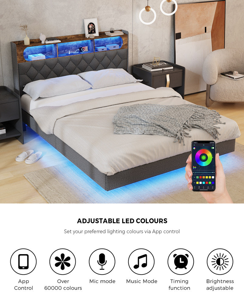 Double Bed Frame With LED Headboard 207x138x109.5cm