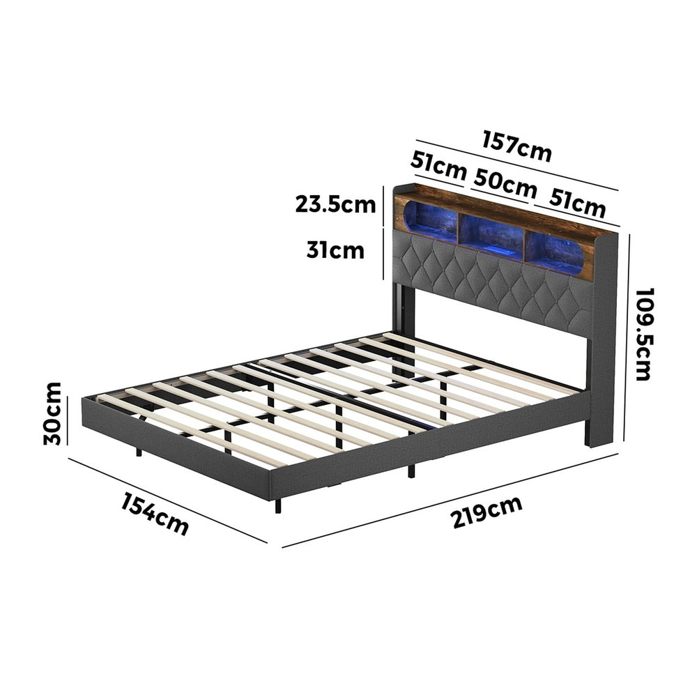Queen Bed Frame With Led Headboard 219x154x109.5cm